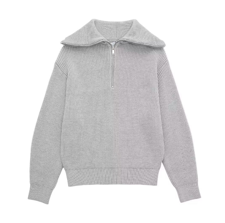 Damen Strickpullover mit hohem Kragen und Reißverschluss Drune