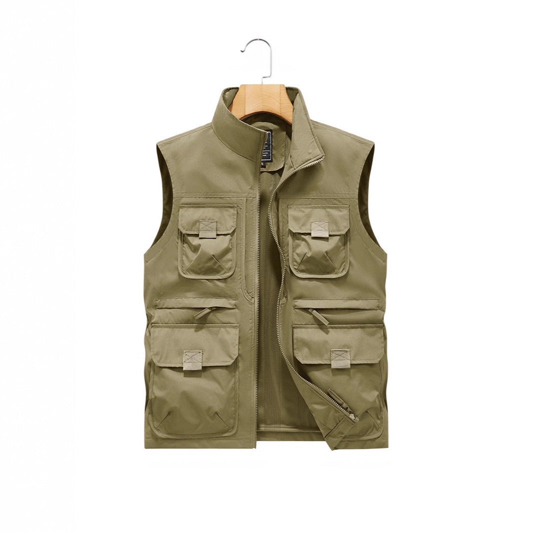 Herren Outdoor-Multitaschenweste mit Schnellzugriffstaschen und Stehkragen Drune