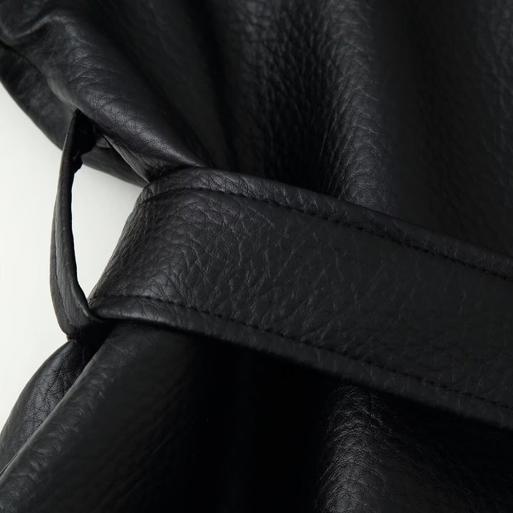 Damen Kurzblazer aus veganem Leder mit Schalkragen und Taillenbindegürtel Drune