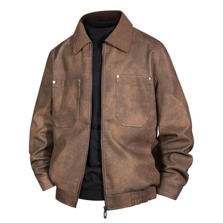 Herren Kurzjacke aus Veloursleder-Imitat mit geripptem Kragen und aufgesetzten Brusttaschen Drune