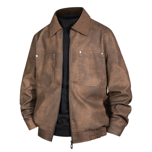 Herren Kurzjacke aus Veloursleder-Imitat mit geripptem Kragen und aufgesetzten Brusttaschen Drune