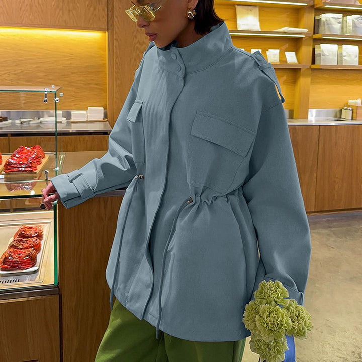 Damen Utility-Parka mit Tunnelzugtaillierung, Pattentaschen und Stehkragen Drune