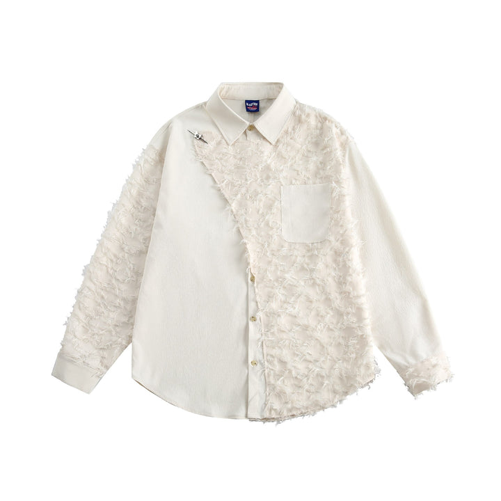 Damen Blusen-Overshirt mit flauschiger Fransenstruktur und Kentkragen Drune
