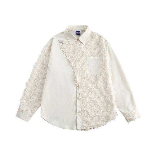 Damen Blusen-Overshirt mit flauschiger Fransenstruktur und Kentkragen Drune