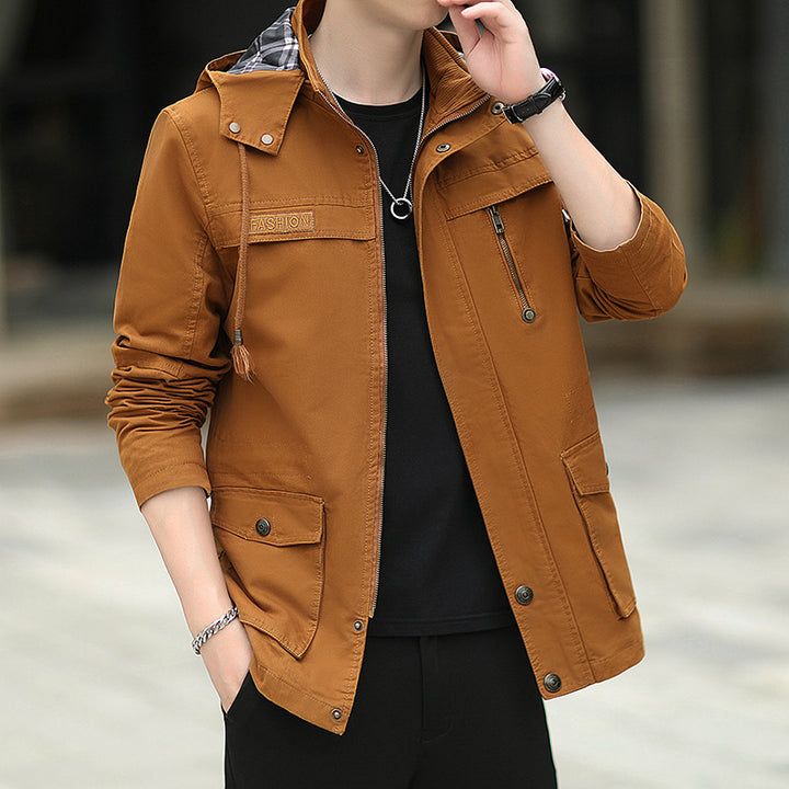 Herren Leichte Fieldjacke mit Kapuze, Multifunktionstaschen und verdecktem Reißverschluss Drune