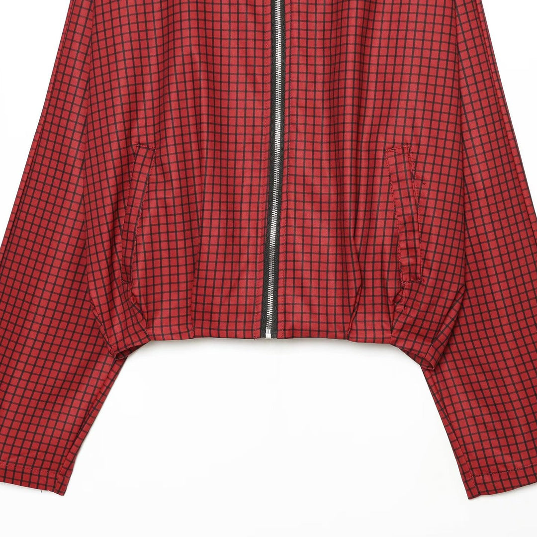 Damen Kariertes Cropped-Bomberjacke mit hohem Stehkragen, elastischem Saum und durchgehendem Reißverschluss Drune
