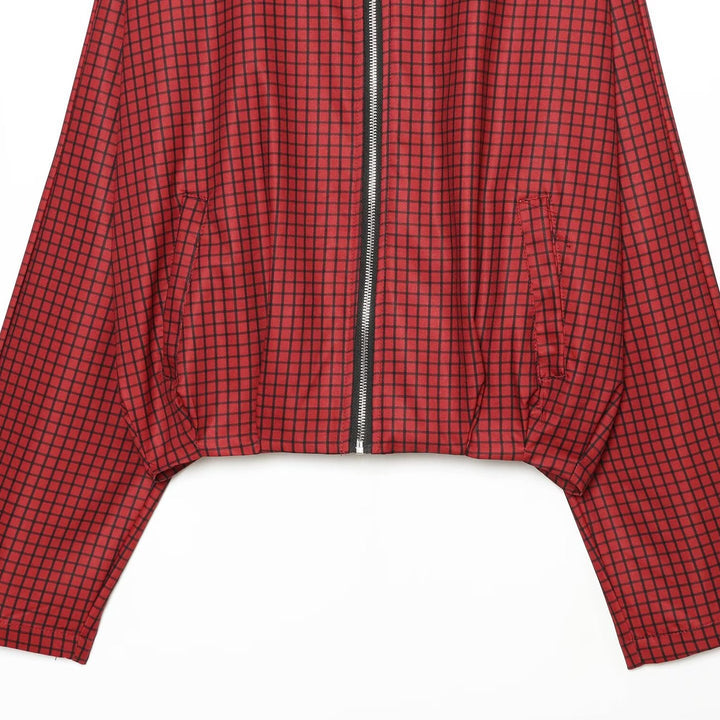 Damen Kariertes Cropped-Bomberjacke mit hohem Stehkragen, elastischem Saum und durchgehendem Reißverschluss Drune