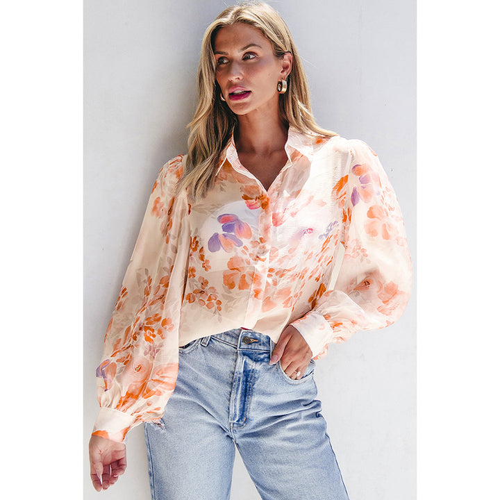 Damen luftiges Blusenshirt mit floralem Design und voluminösen Ärmeln Drune