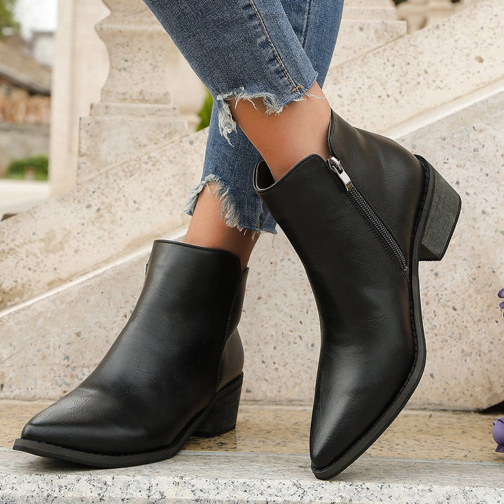Damen elegante Ankle-Boots mit spitzem Fersenbereich und seitlichem Reißverschluss Drune