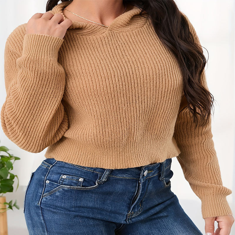 Damen cropped Hoodie aus weichem Waffelstrick mit elastischem Bund Drune