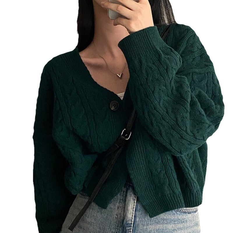 Damen kurz geschnittene Strickjacke mit Zopfmuster Drune