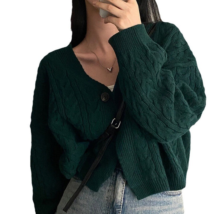 Damen kurz geschnittene Strickjacke mit Zopfmuster Drune