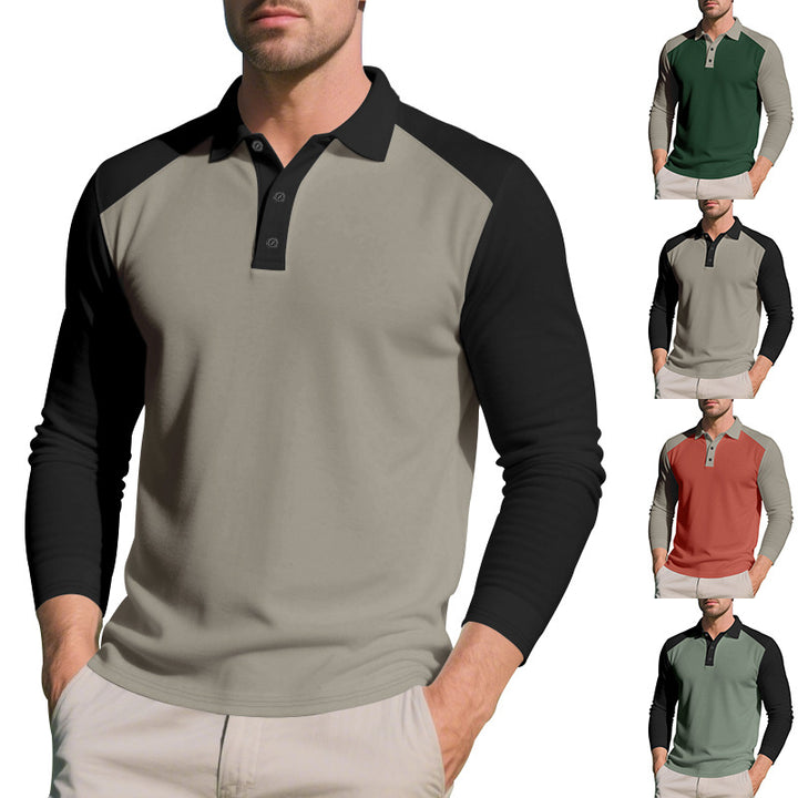Herren Sportliches Langarmpoloshirt mit Kontrastärmel Drune
