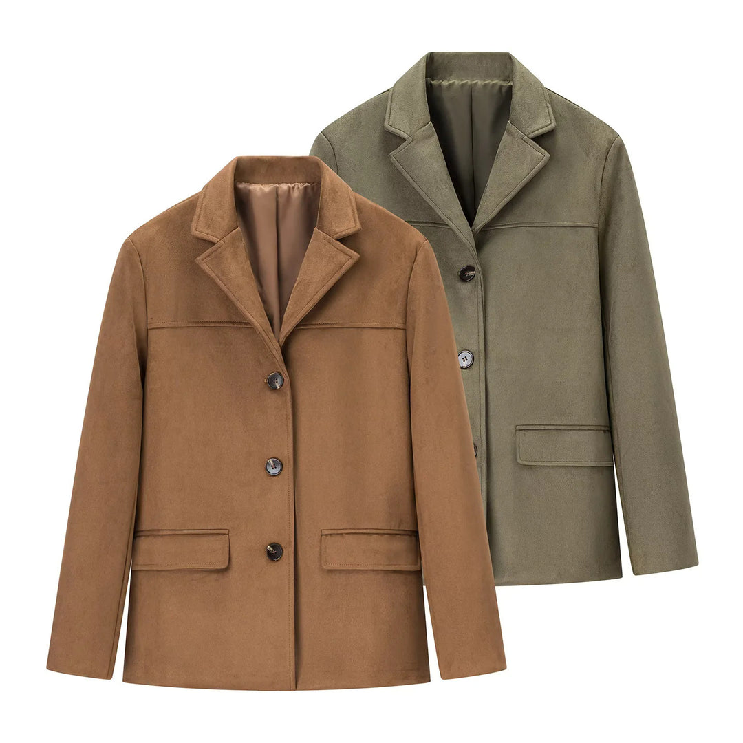 Damen nan kurzer Wollblend-Blazer-Mantel mit geradem Schnitt, Reverskragen und Pattentaschen Drune