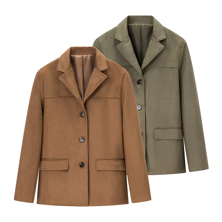 Damen nan kurzer Wollblend-Blazer-Mantel mit geradem Schnitt, Reverskragen und Pattentaschen Drune