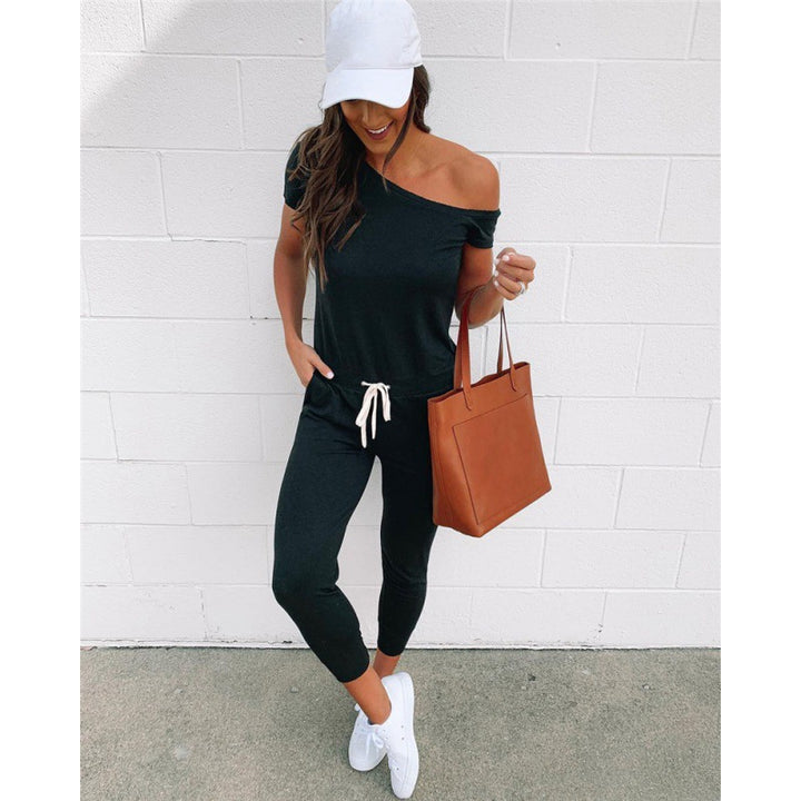 Damen stilvolles Jumpsuit mit asymmetrischem Ausschnitt und hoher Taillenbetonung Drune
