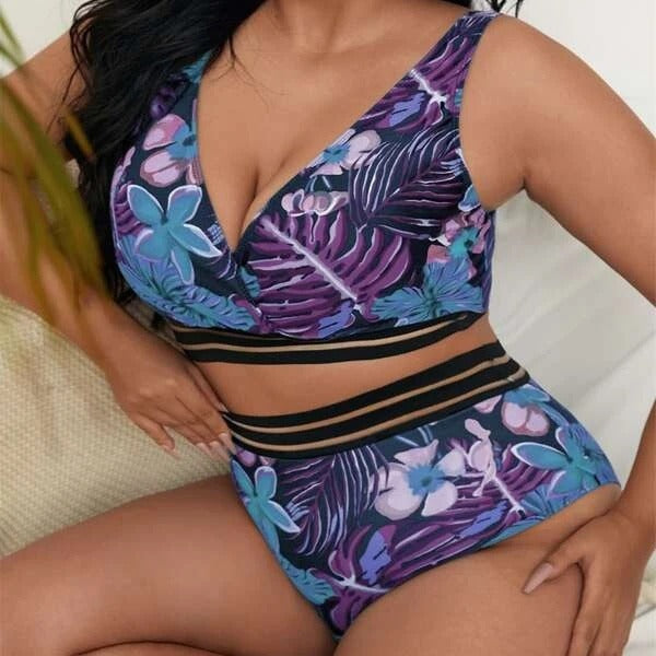 Damen Bunt gemusterter Bikini mit breitem Unterbrustband Drune