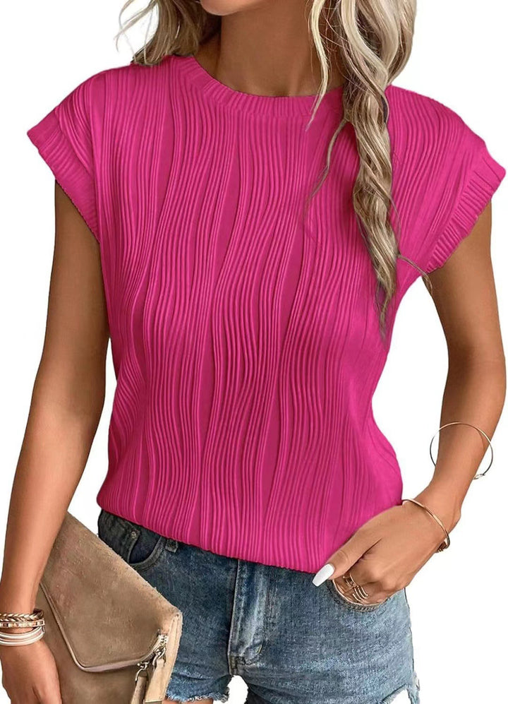 Damen Strukturierte Kurzarm-Bluse mit eleganter Wellenoptik Drune