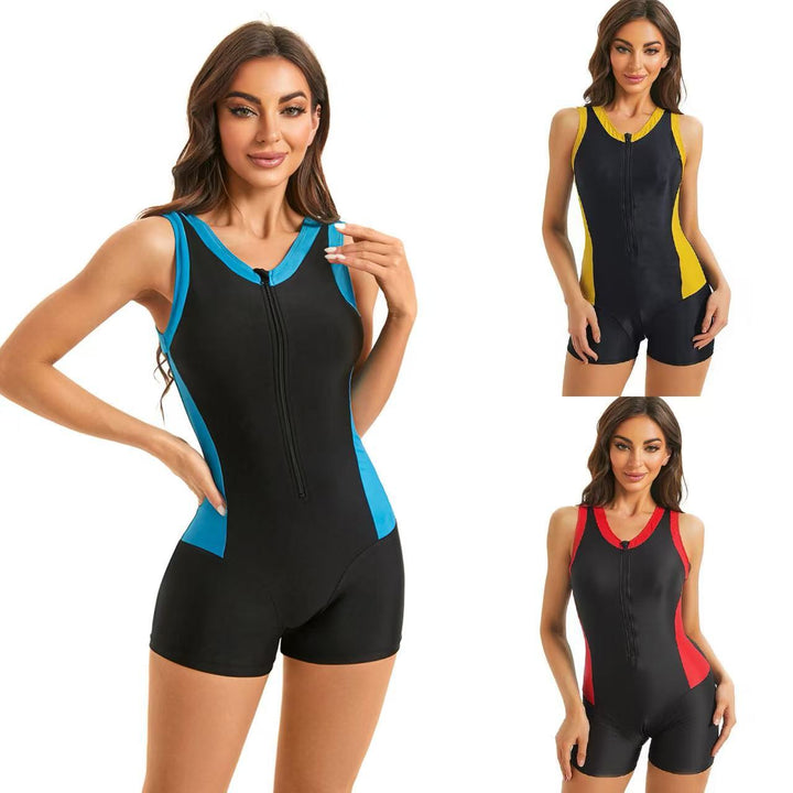 Damen Sportlicher Einteiler mit Reißverschluss und Farbblock-Design Drune