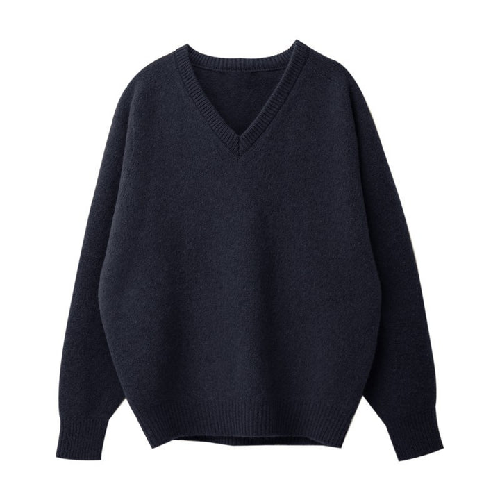 Damen hochwertiger V-Ausschnitt Pullover aus weichem Strick Drune