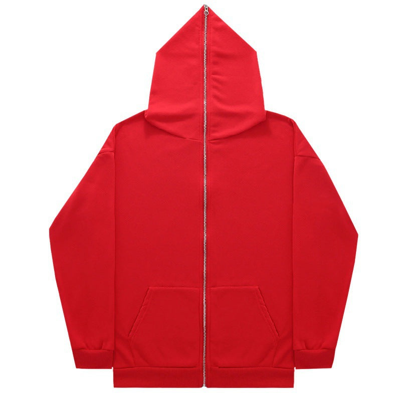 Unisex nan minimalistisch strukturierter Kapuzenzipper mit spitzer Kapuze, Kängurutasche und verstärkten Bündchen Drune