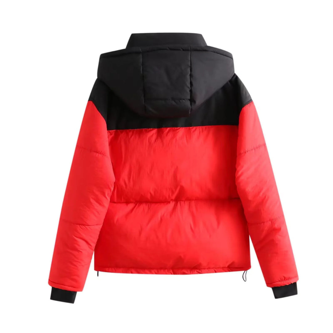 Damen nan boxy wattierte Kurzsteppjacke mit Kapuze hohem Stehkragen und Tunnelzug Drune