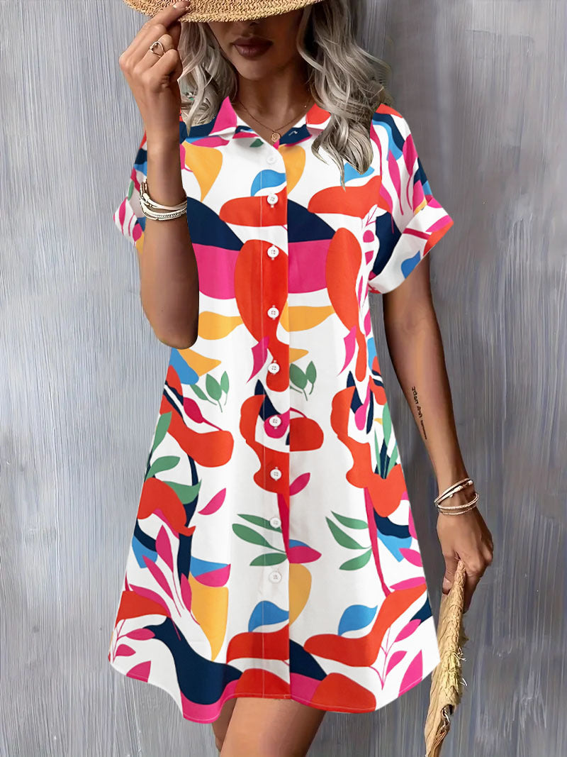 Damen Blusenkleid mit Knopfleiste und floralem Muster Drune