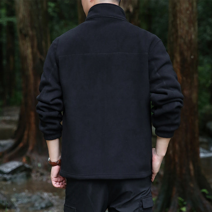 Herren Thermo‑Mikrofleece‑Outdoorjacke mit Stehkragen, wasserdichter Brustreißverschlusstasche Drune