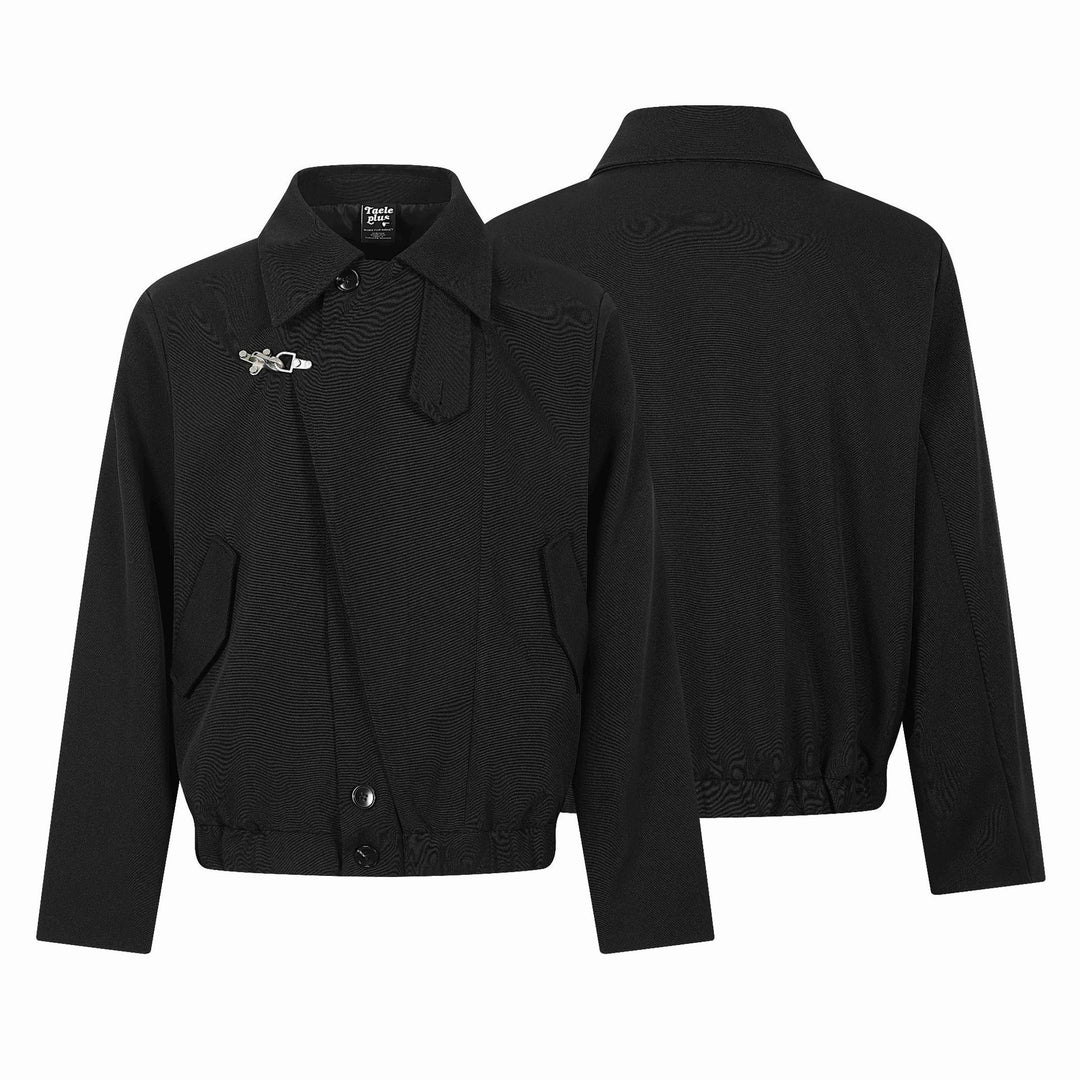 Damen Kurzblouson im Overshirt‑Stil mit markantem Hemdkragen und Metallhakenverschluss Drune