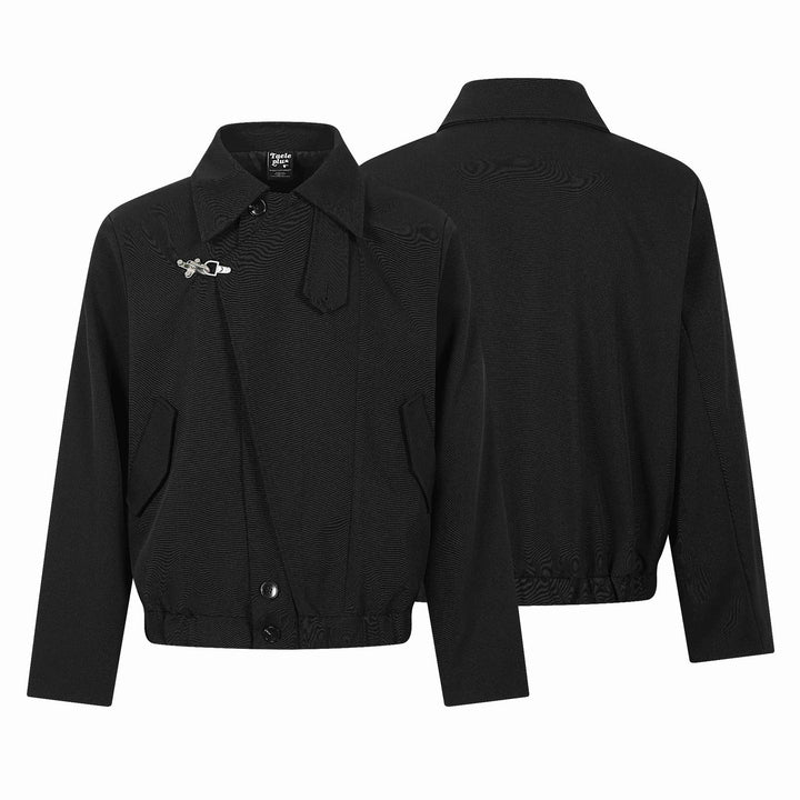 Damen Kurzblouson im Overshirt‑Stil mit markantem Hemdkragen und Metallhakenverschluss Drune