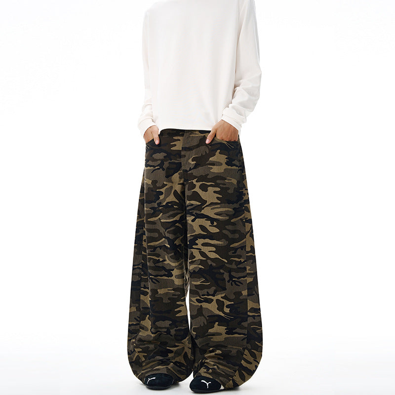 Herren Extralange Camouflage-Palazzo-Hose mit extrem weitem Bein und elastischem Bund Drune