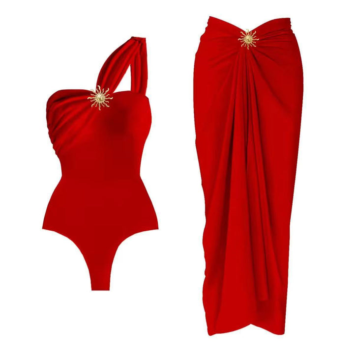 Damen einseitiger Badeanzug mit elegantem Drapierungsdesign und passendem Pareo Drune