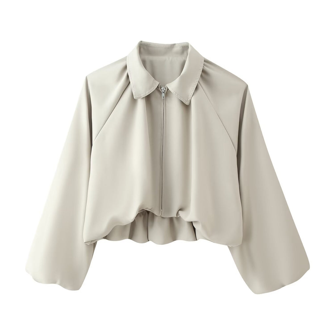 Damen Kurze Cropped‑Jacke mit Raglanärmeln, Reißverschluss und gerafftem Saum Drune