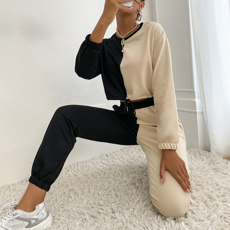Damen Zweifarbiges Cropped-Jogging-Set mit Tunnelzug, elastischen Bündchen und Boxy-Schnitt Drune