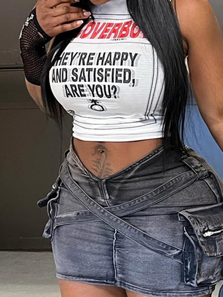 Damen Crop-Top mit kreativem Schriftzug und lässigem Schnitt Drune