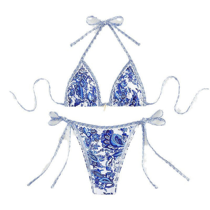 Damen Triangel-Bikini mit verspielten Schleifen und filigranem Muster Drune