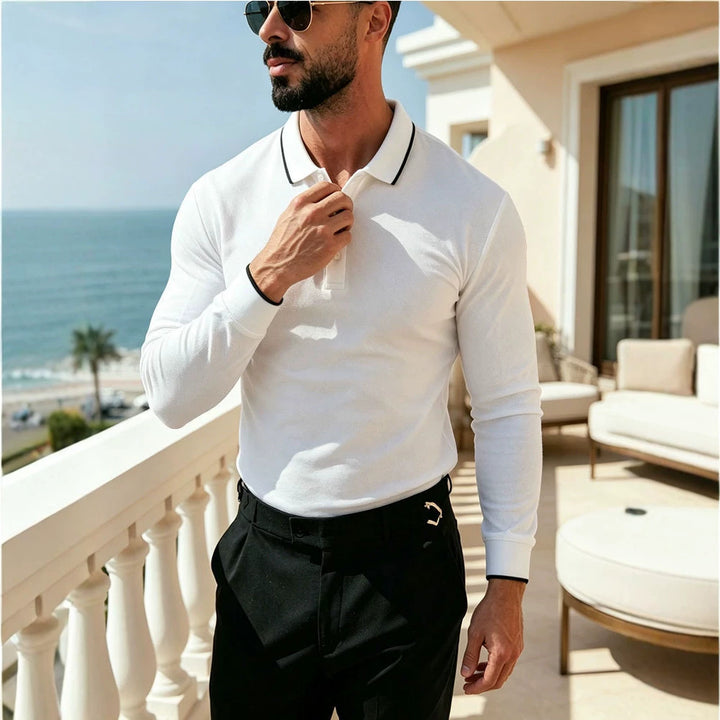 Herren Langärmeliges Funktions-Poloshirt mit Piquéstruktur und Kontrastkragen Drune