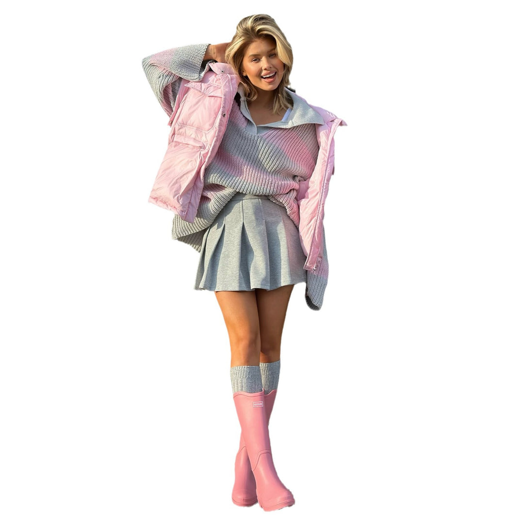 Damen Stylish gestreiftes Strickoberteil mit Puffärmeln Drune