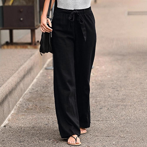 Damen Weite Lounge-Hose mit hohem Gummibund und dekorativem Bindeband Drune