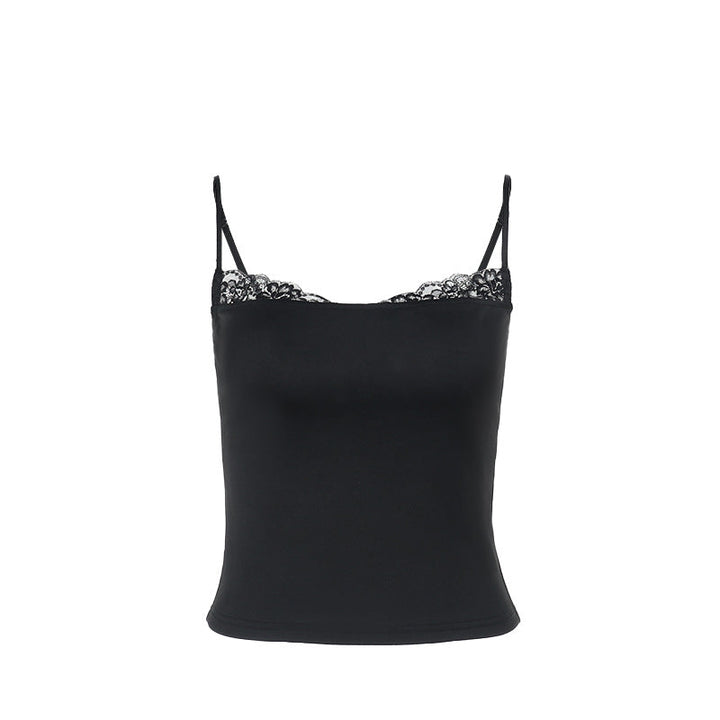 Damen elegantes Spaghetti-Top mit feinem Spitzenbesatz Drune