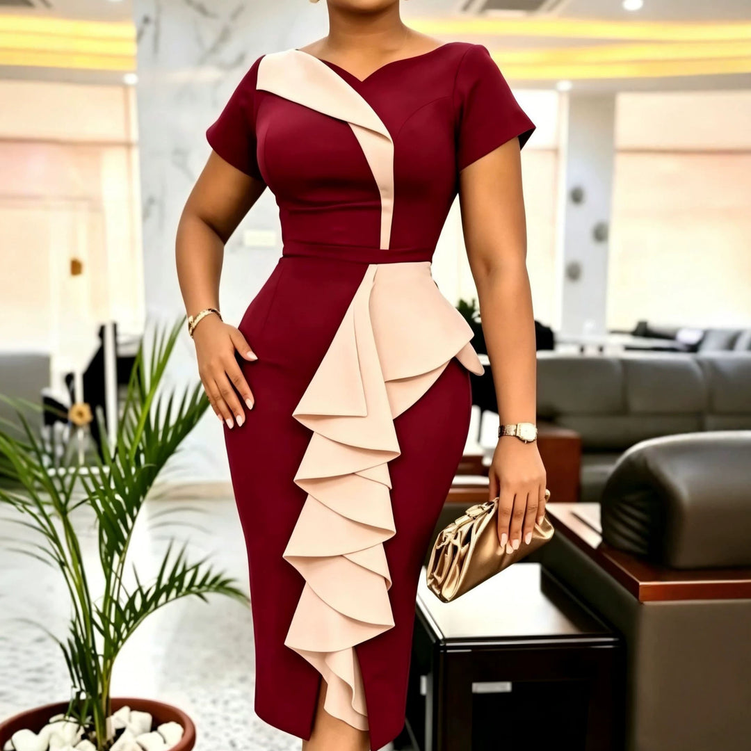 Damen Elegantes Midikleid mit asymmetrischem Rüschendesign Drune