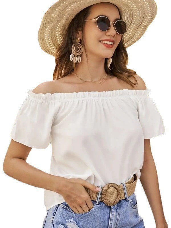 Damen Off-Shoulder Bluse mit elastischem Bund und lässigem Schnitt Drune