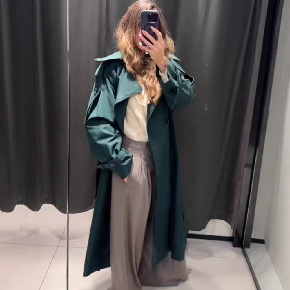 Damen Langer wasserabweisender Trenchcoat mit Taillengürtel und hohem Stehkragen Drune
