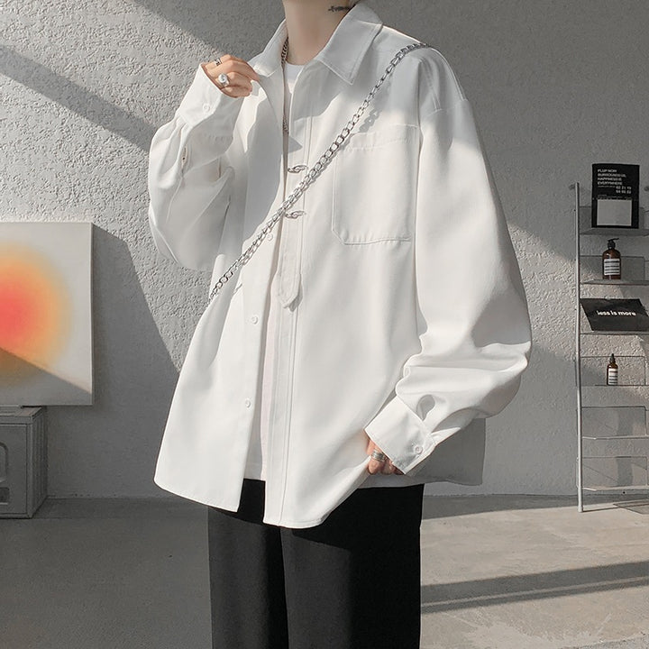 Unisex Oversize Hemdjacke im minimalistischen Utility-Look mit Brusttasche und verdeckter Knopfleiste Drune