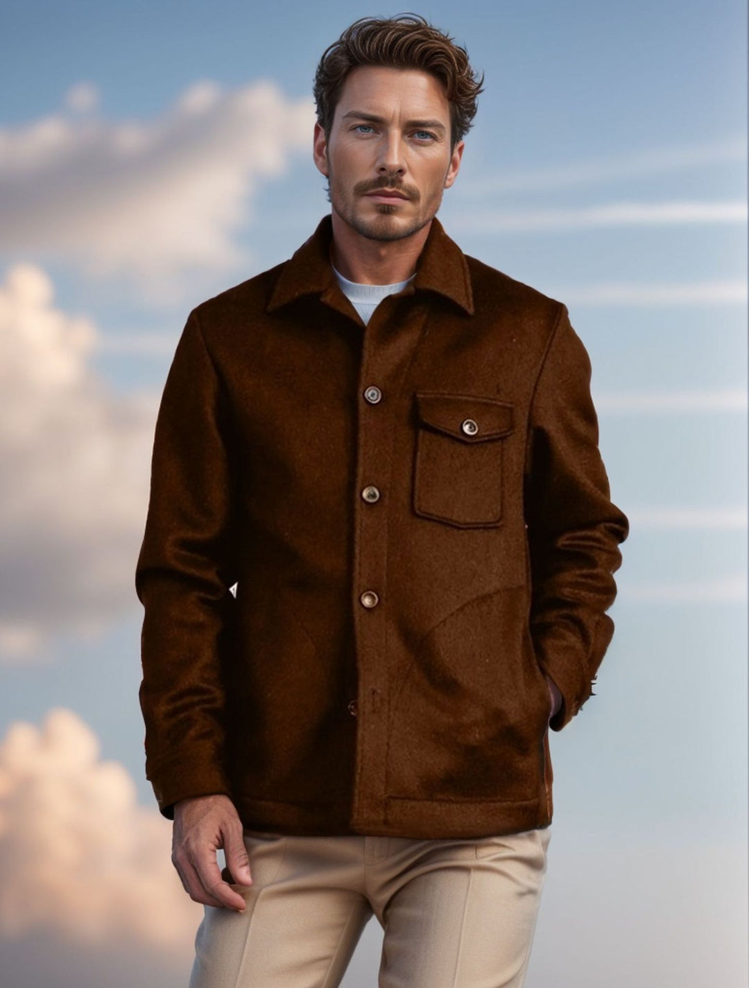 Herren Hemdenjacke aus Wollmix mit aufgesetzter Brusttasche und klassischem Hemdkragen Drune