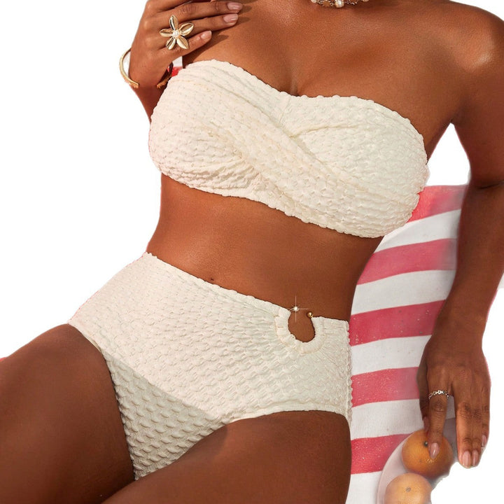 Damen Bandeau-Bikini mit strukturiertem Obermaterial und hochgeschnittenem Höschen Drune