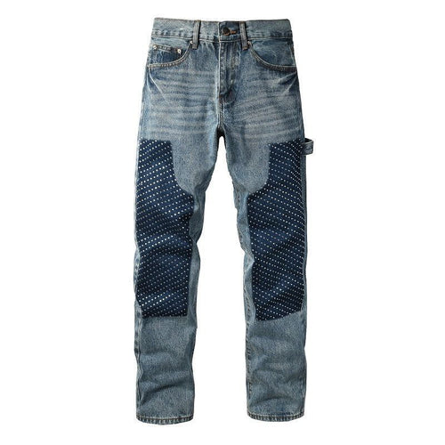Herren Modische Denim-Hosen mit Kontrast-Patches Drune
