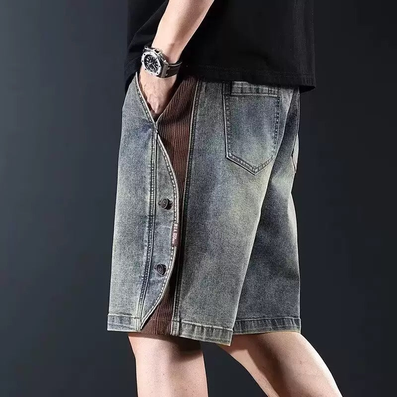 Herren lockere Denim-Shorts mit knielangem Schnitt und verstellbarem Kordelzug Drune