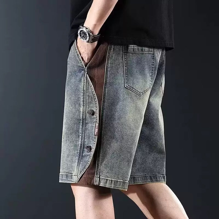 Herren lockere Denim-Shorts mit knielangem Schnitt und verstellbarem Kordelzug Drune