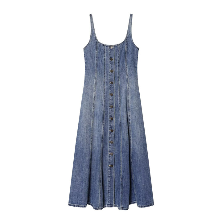 Damen Jeans Maxikleid mit Knopfleiste und schwingendem Saum Drune